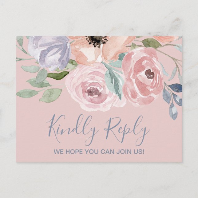 Dusty Rose Florals Song Request RSVP Postcard (Front)