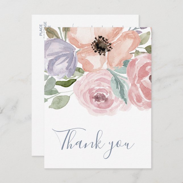 Dusty Rose Florals Thank You Postcard (Front/Back)