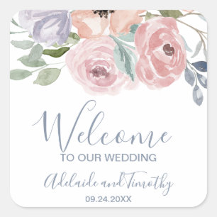 Dusty Rose Florals Wedding Welcome Square Sticker