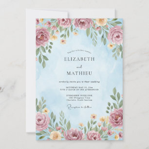 Dusty Rose Flourish Botanical Wedding Invitation