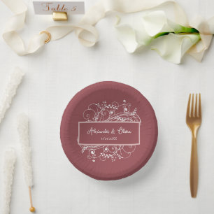 Dusty Rose Flourish Wedding Shower Paper Bowls Plate