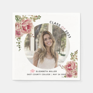 Dusty rose flowers Class of 2022 graduation photo Napkin