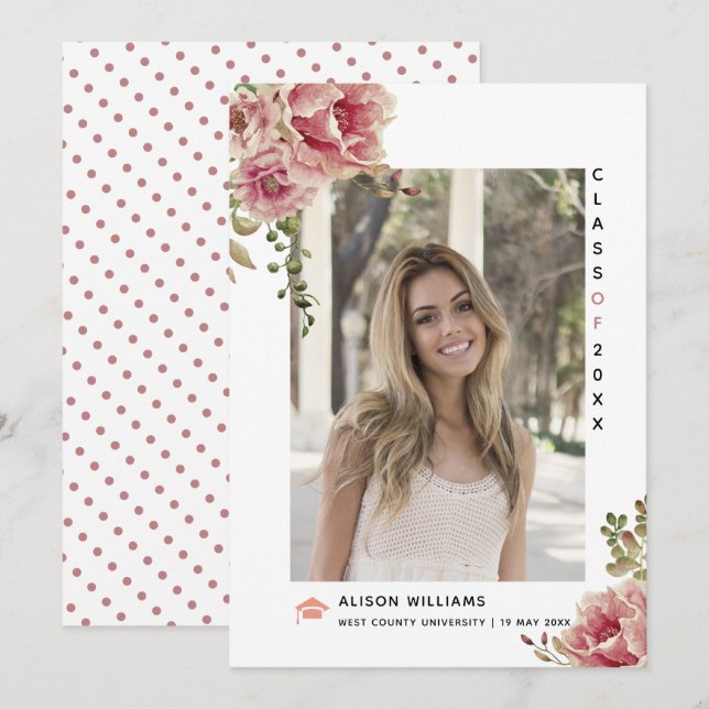 Dusty rose flowers Class of 2025 graduation photo Announcement (Front/Back)