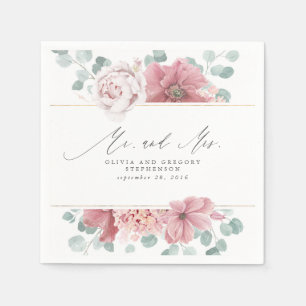 Dusty Rose Flowers Elegant Botanical Mr and Mrs Napkin
