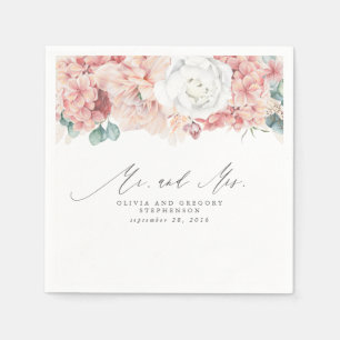 Dusty Rose Flowers Elegant Botanical Mr and Mrs Napkin