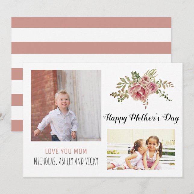 Dusty rose flowers Mother's Day floral photo Card (Front/Back)
