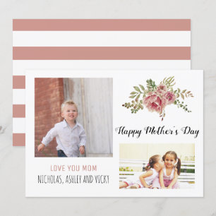 Dusty rose flowers Mother's Day floral photo Card