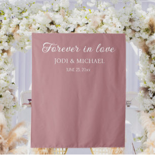 Dusty Rose Forever in Love Wedding Backdrop Tapestry