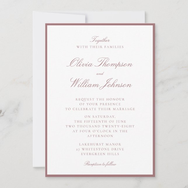 Dusty Rose Framed Wedding Invitation (Front)