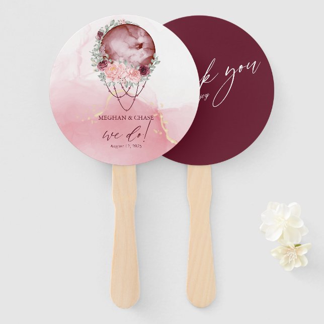 Dusty Rose Full Moon Watercolor Celestial Hand Fan (Front and Back)