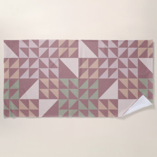 Dusty Rose Geometric Quilt Pattern Beach Towel