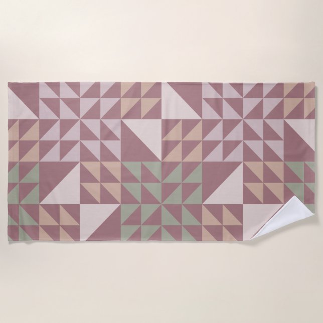Dusty Rose Geometric Quilt Pattern Beach Towel (Front)