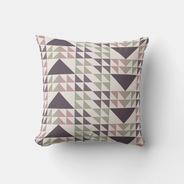 Dusty Rose Geometric Quilt Pattern Throw Pillow (Front)