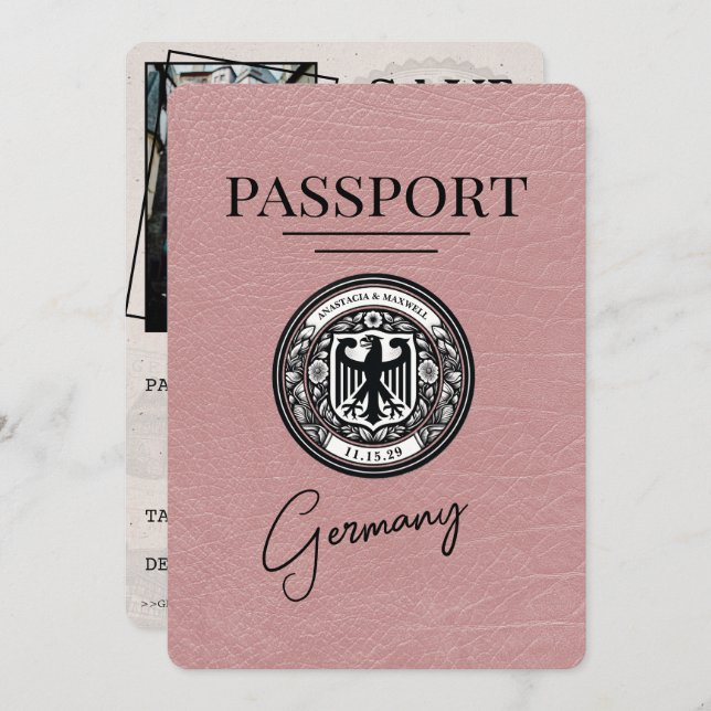 Dusty Rose Germany Passport Save The Date (Front/Back)