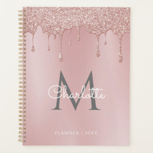 Dusty Rose Glitter Drips Monogram Script 2023 Planner