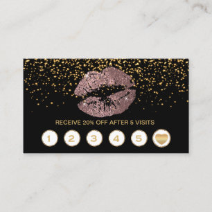 Dusty Rose Glitter Lips Loyalty Cards on Black