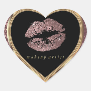 Dusty Rose Glitter Love Lips and Gold Font Heart Sticker