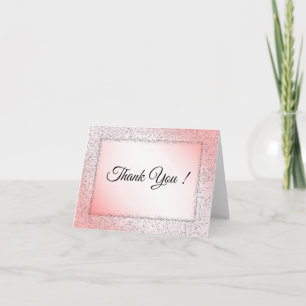Dusty Rose Glitter Thank You Card Blank Inside