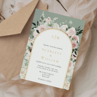 Dusty Rose Gold Arch Sage Green Monogram Wedding