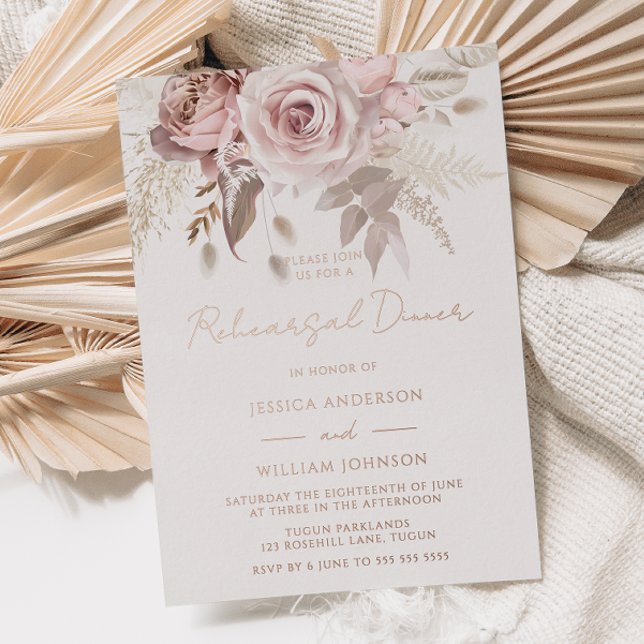 Dusty Rose Gold Blush Floral Rehearsal Dinner (Creator Uploaded)