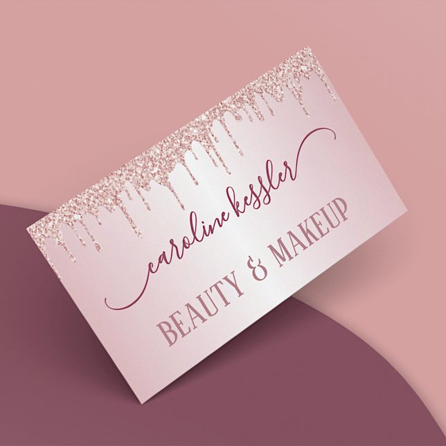 Dusty Rose Gold Blush Pink Glitter Sparkles Drip Business Card (Creator Uploaded)
