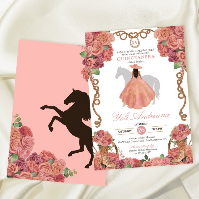 Dusty Rose Gold Blush Western Charro Quinceañera Invitation (Creator Uploaded)