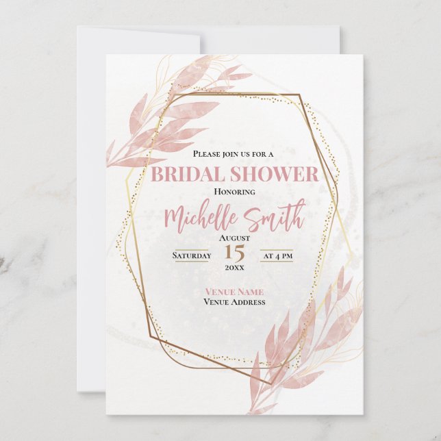 Dusty Rose Gold Eucalyptus Floral Bridal Shower Invitation (Front)