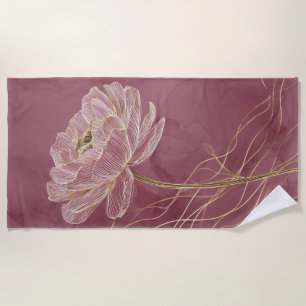 Dusty Rose Gold Floral Line Art Elegant Beach Towel