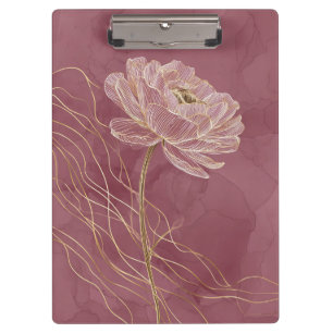 Dusty Rose Gold Floral Line Art Elegant Clipboard
