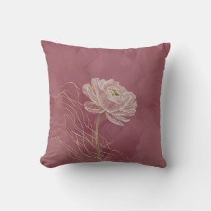 Dusty Rose Gold Floral Line Art Elegant Cushion