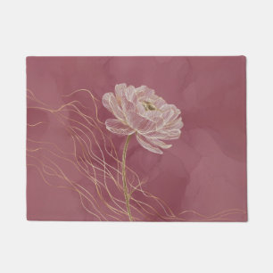 Dusty Rose Gold Floral Line Art Elegant Doormat