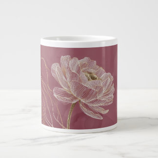 Dusty Rose Gold Floral Line Art Elegant Large Coffee Mug