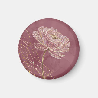 Dusty Rose Gold Floral Line Art Elegant Magnet
