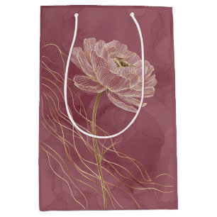 Dusty Rose Gold Floral Line Art Elegant Medium Gift Bag