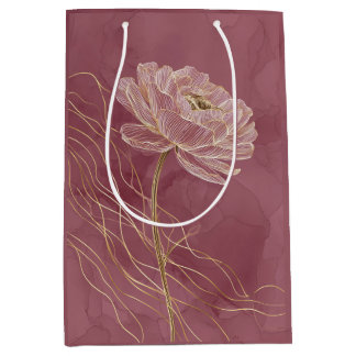 Dusty Rose Gold Floral Line Art Elegant Medium Gift Bag