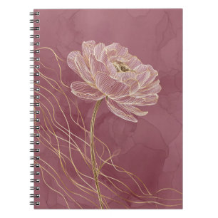 Dusty Rose Gold Floral Line Art Elegant Notebook