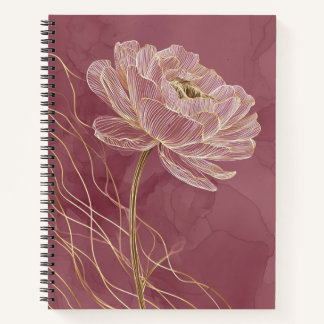 Dusty Rose Gold Floral Line Art Elegant Notebook