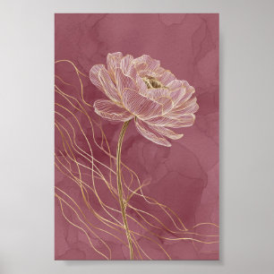 Dusty Rose Gold Floral Line Art Minimalist Poster