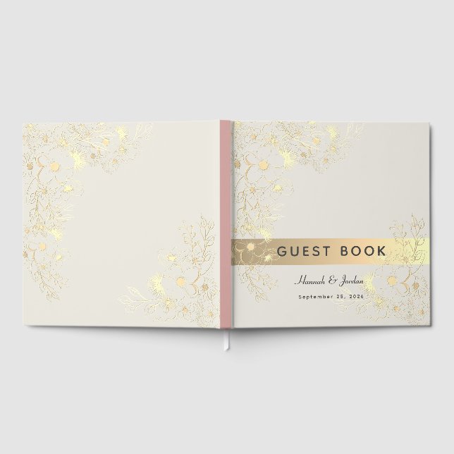 Dusty Rose Gold Floral Wedding Guest Book (Full)
