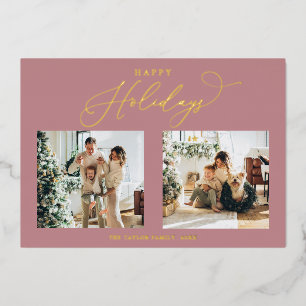 Dusty Rose Gold Foil Happy Holidays Christmas Foil Holiday Card