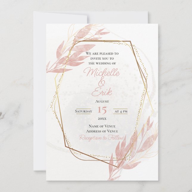 Dusty Rose Gold Framed Elegant Modern Luxury Invitation (Front)