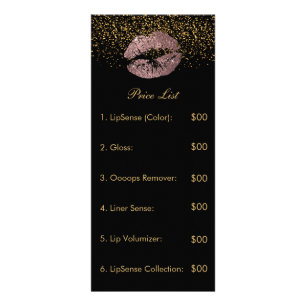 Dusty Rose Gold Glitter Lip Price List Rack Card