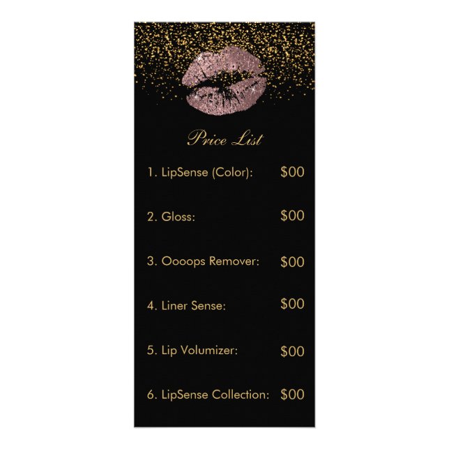 Dusty Rose Gold Glitter Lip Price List Rack Card (Front)