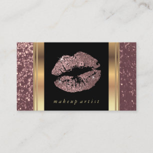 Dusty Rose Gold Glitter Lips and Elegant Gold Business Card