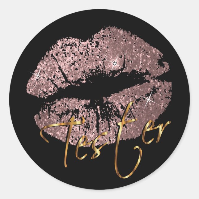 Dusty Rose Gold Glitter Lips - Tester Classic Round Sticker (Front)
