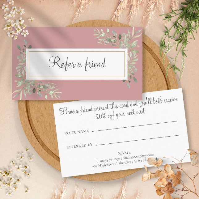 Dusty Rose Gold Greenery Business Referral Card (Dusty Rose Gold Greenery Business Referral Card)
