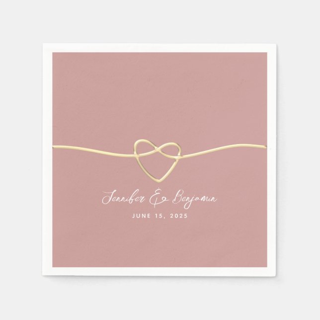 Dusty Rose Gold Heart Minimalist Wedding Napkin (Front)