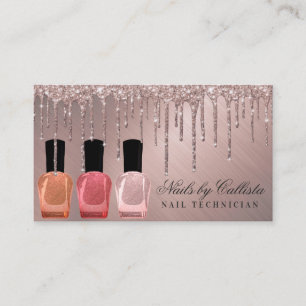 Dusty Rose Gold Metallic Glitter Drips Nail Polish Business Card