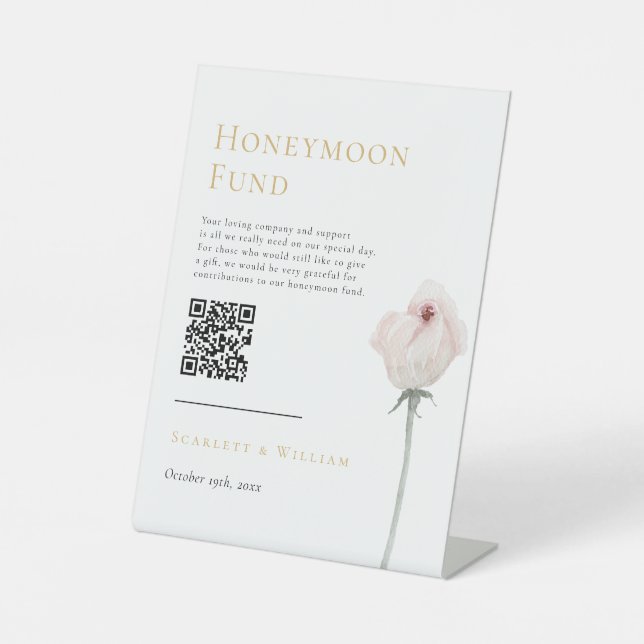 Dusty Rose Gold Modern Wedding Honeymoon Fund Sign (Front)