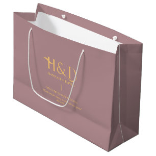 Dusty Rose & Gold Monogram Wedding Welcome Guest Large Gift Bag